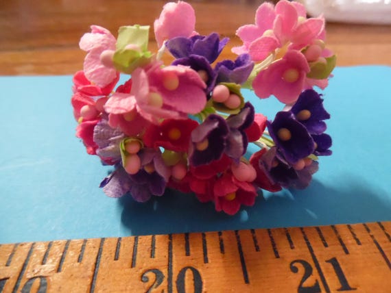 Tiny Old Fashioned Flocked Flowers~Deep Shades~8 Stems~Great For Doll Hats!