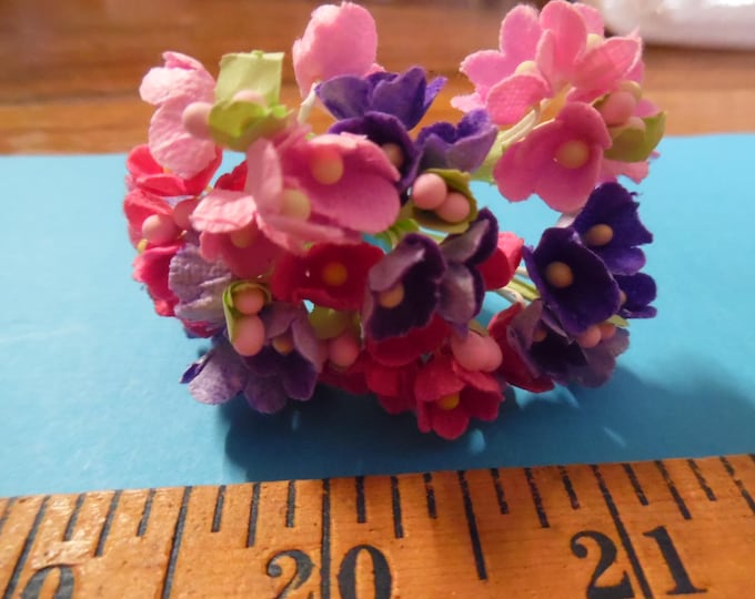 Tiny Old Fashioned Flocked Flowers~Deep Shades~8 Stems~Great For Doll Hats!