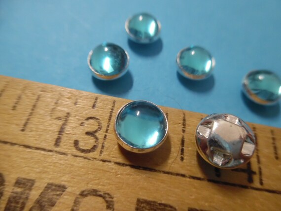 REDUCED! Doll Buttons~Aqua in Silver Setting~Flat back~Sew On~Set 12~8MM(3/8")