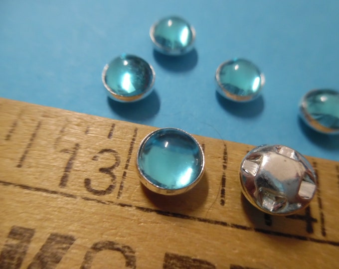 REDUCED! Doll Buttons~Aqua in Silver Setting~Flat back~Sew On~Set 12~8MM(3/8")