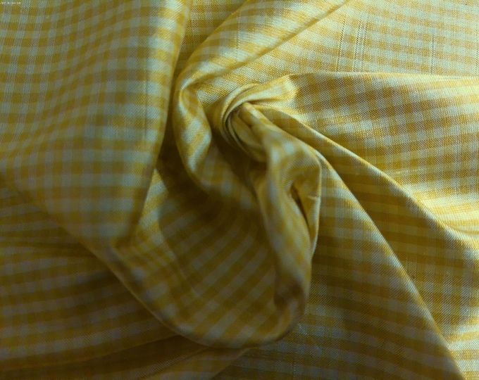 High End Silk Dupioni Taffeta~Micro Check~Shades of Yellow Gold~9"x27"~Doll Fabric