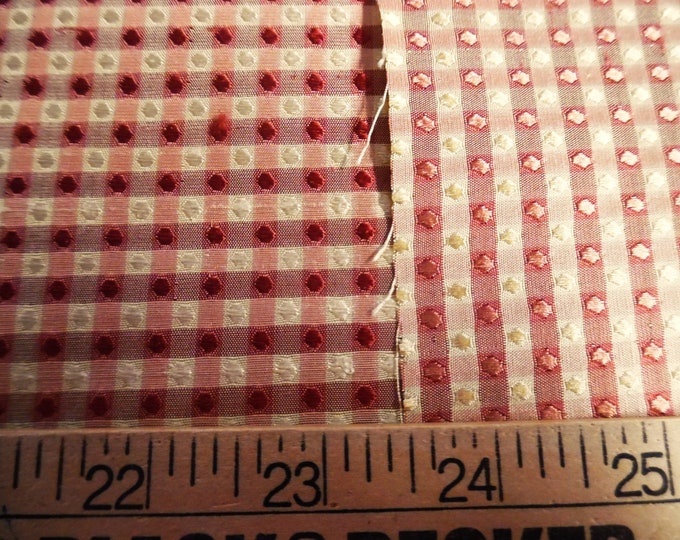 Tiny Checks and Dots Silk Jacquard ~Shades of Wine & Cream~9"x27"~Doll Fabric~100% Silk~Light Weight~Reversible