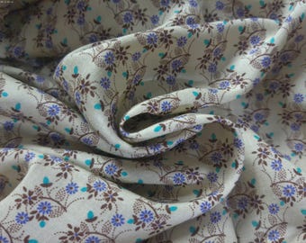 Rayon Challis  Voile~Small Floral Spray~Lavender/Brpwj/Teal on Ecu Background~18"x28"~Doll Fabric