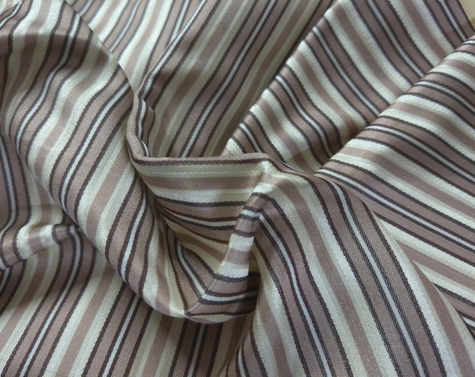 Silk Cotton Sateen Suiting~Ribbon Stripes~Mauve/Cream/Black~12"x27"~Doll Fabric