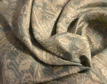 100%Silk Jacquard Brocade~India~Dusty Teal/Cream/Pearl~9"x22"~Doll Fabric