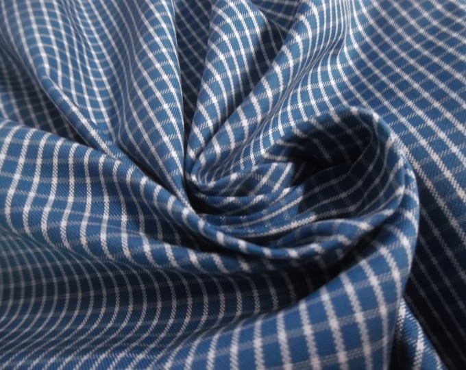 CLEARANCE! Lt. Weight Cotton Twill Suiting~Micro Windowpane~Ocean Blue/White~16"x60"~Great Doll Fabric