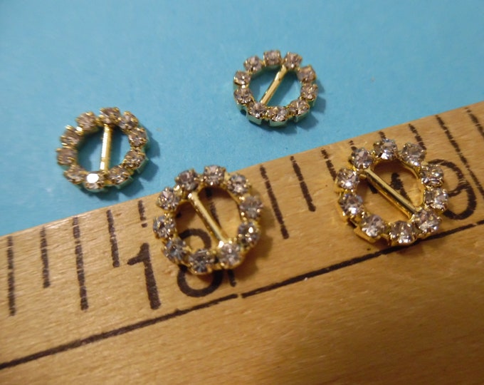 Tiny Rhinestone Doll Buckles~7/16" Round~Gold Setting~Set of 4~Great for Barbie!