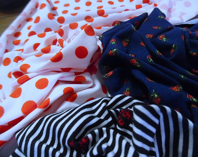 STASH BUILDER!  Small Scale Print~Tissue Jersey~3 Designs~1/2Yd Total