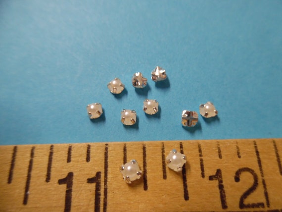 MINIATURE FLAT BACK PEARL BUTTONS~GOLD SETTING~4.5MM~SET  6~DOLL CLOTHES