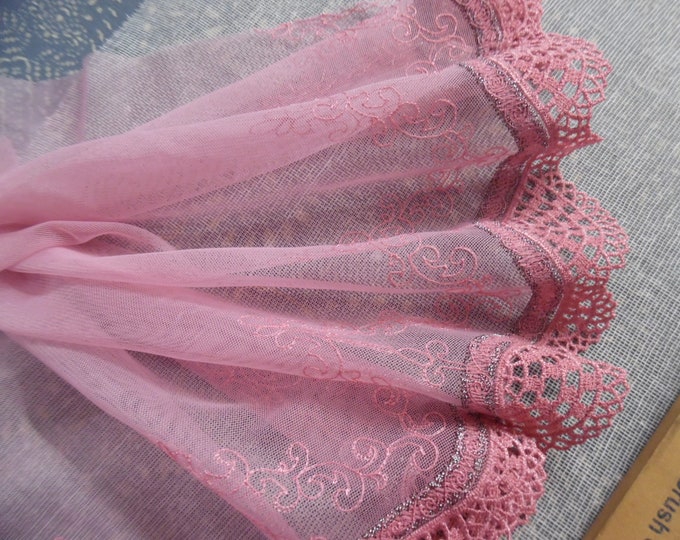 LAST! Embroidered Soft Netting~Dusty Pink~Victorian Look~8"x36"~Overlays~Doll Fabric~Flapper