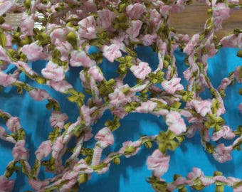 Ribbon Flower Trim~Ombre' Pink & Green~3/8"~BY THE YARD