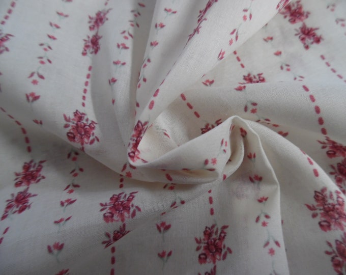 Light Weight Cotton~Floral Stripes~Berry Red/Lt.Ivory~12"x56"~Italian~Doll Fabric