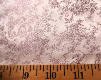 100% Silk Brocade~Miniature Scale~Toile Print~Amber Rose/Pink~19"x20"~Japan