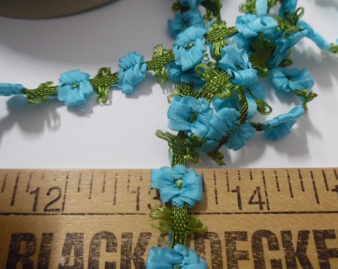 Silky Flower Trim~Aqua/Turquoise~1/2"~By The Yard~Doll Trim~Ricoco~Millinery
