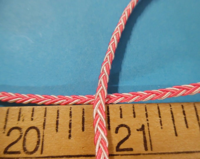 Tiny 1/8" Braided Flat Braid~Pink and White~100% Cotton~By The Yard~Doll Dress and Hat Trim!