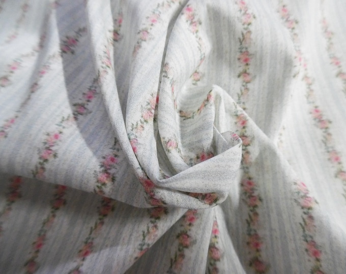 Miniature Floral Stripe Print Cotton Lawn~Blue, Pink & White~Custom Printed~12"x27"~Doll Fabric