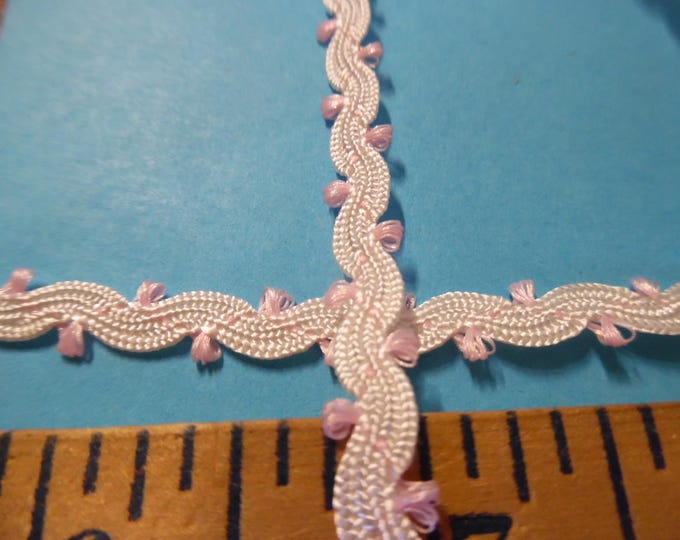 Vintage Passementerie Braid~White with Pink~1/4"Wide~By The Yard~100% Rayon~Flapper