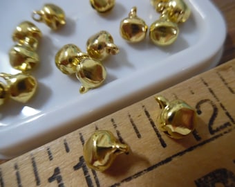 Tiny Jingle Bells~Novelty Buttons~Adornments~5MMx5.5MM~Set of 15~Dolls~Santas~Bright Gold