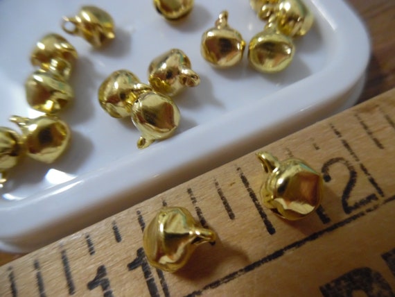 Tiny Jingle Bells~Novelty Buttons~Adornments~5MMx5.5MM~Set of 15~Dolls~Santas~Bright Gold