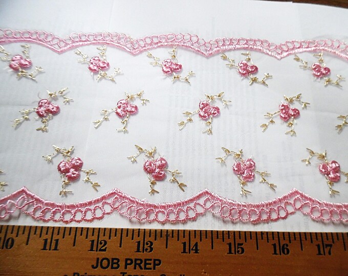 Embroidered Soft Netting~Nylon~Sheer~Pink/Green~BTY~Doll Fabric~Great For Overlays