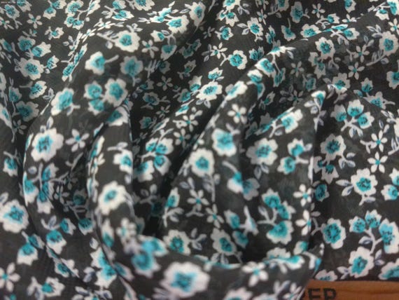 BASEMENT BARGAIN! 100% Nylon Chiffon~Ditzy Print~Teal/Black/White~16"x59"~Semi Sheer