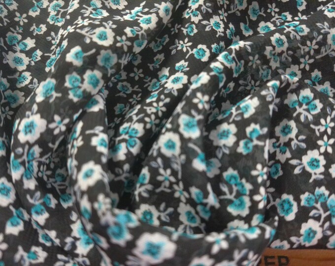BASEMENT BARGAIN! 100% Nylon Chiffon~Ditzy Print~Teal/Black/White~18"x59"~Semi Sheer