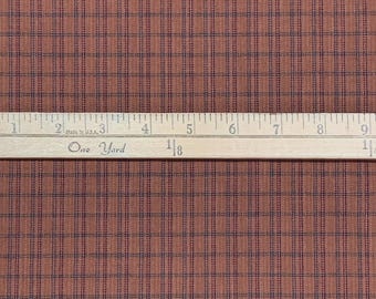 Cotton/Wool Twill Suiting~Tiny Plaid~Copper Brown/Red/Blue~12"x30"~Imported From Italy