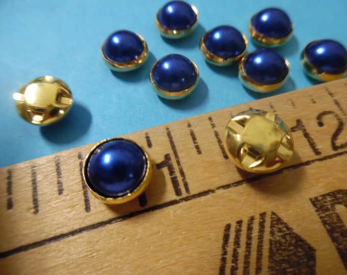 Dark Blue Pearl Flat Back Buttons~Gold Setting~8MM~Set of Ten~Doll Buttons