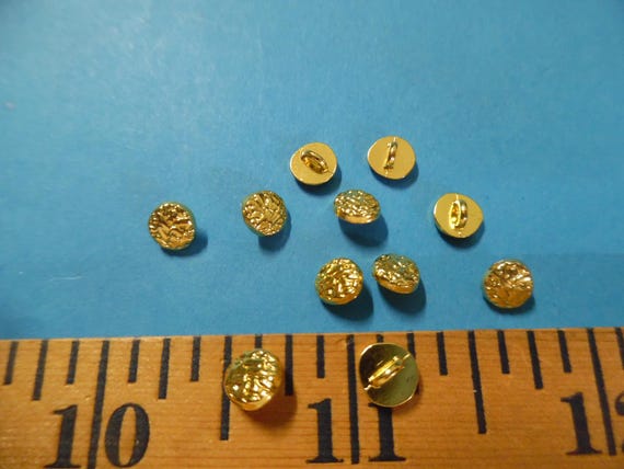 NEW LARGER SIZE! Tiny metal shank doll buttons~hammered dome~6MM (1/4")~Bright Gold~Set of Ten~Modern, Antique & Vintage Dolls