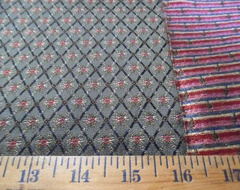 100% Silk Brocade~Miniature Scale~Micro Florals~Loden Green~Grid Pattern~19"x20"~Japan