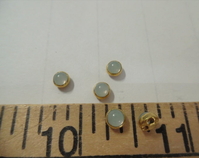 Tiny Doll Buttons~Soft Seafoam Green Opal in Gold setting~Flat back~Sew On~Set 5~4.5MM