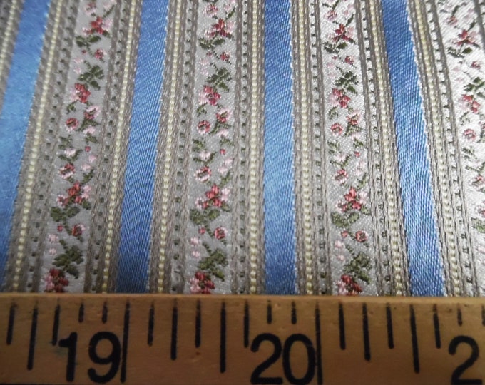 100% Silk Brocade~Miniature Scale~Ticking Stripe~Blue/Pink White~19"x20"~Japan