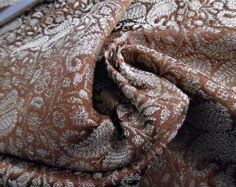 REDUCED! Jacquard Brocade~Light Weight~18"x44"~Chocolate brown/Pearl/Gold~Doll Fabric~Renaissance Costuming