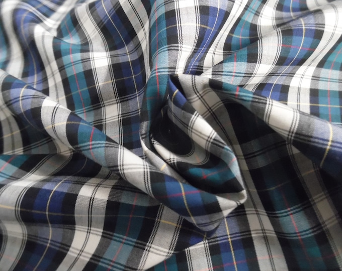 LAST PC! Small Scale Plaid~Navy/Teal/White~Pima Cotton Lawn~15"x60"~Great Doll Fabric