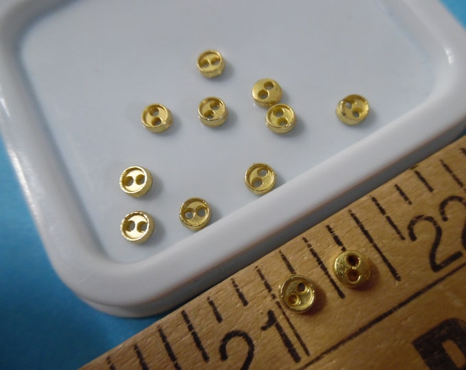 Miniature Metal Doll Buttons~Sew 2 Holes~Gold~4MM~BY THE DOZEN~Modern, Vintage, Antique Dolls