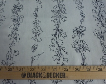 Designer Dress Silk~Floral Vines in Black on Off White~18"x42"~Doll Fabric