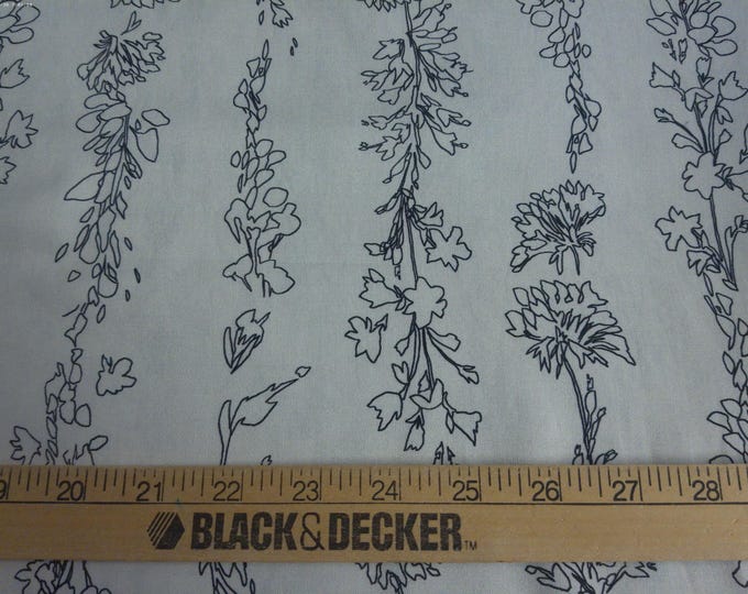 Designer Dress Silk~Floral Vines in Black on Off White~18"x42"~Doll Fabric