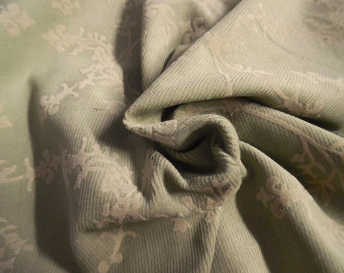 LAST! 100% Cotton Featherwale Cord With Flocked Vines~Ivory/Light Sage~12"x45"