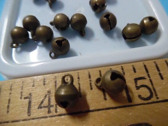 Tiny Jingle Bells~Novelty Buttons~Adornments~5MMx4.5MM~Set of 15~Dolls~Santas~Antique Bronze