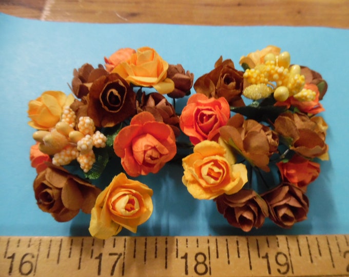 Mulberry Paper Roses and Stamens in a Fall Color Assortment~26 Pieces~Great For Doll Hats!