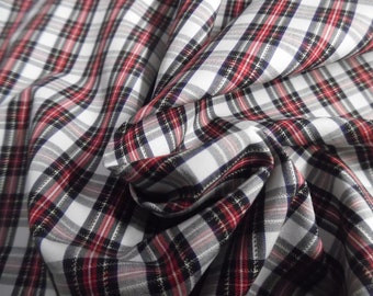 Pima Cotton Lawn~Tiny Tartan Plaid~Black/Red/White~Silky Hand~18"x30"