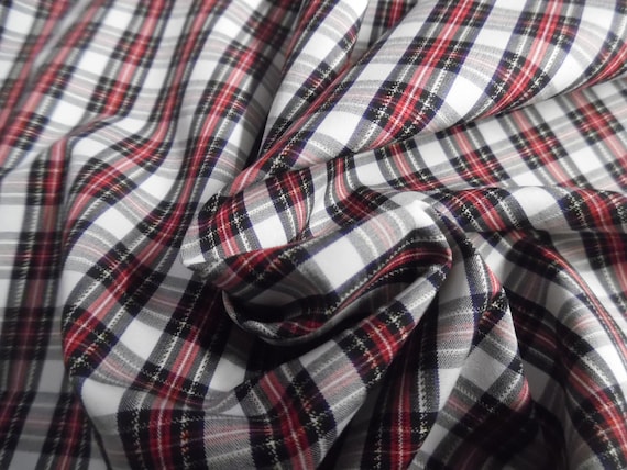 Pima Cotton Lawn~Tiny Tartan Plaid~Black/Red/White~Silky Hand~18"x30"