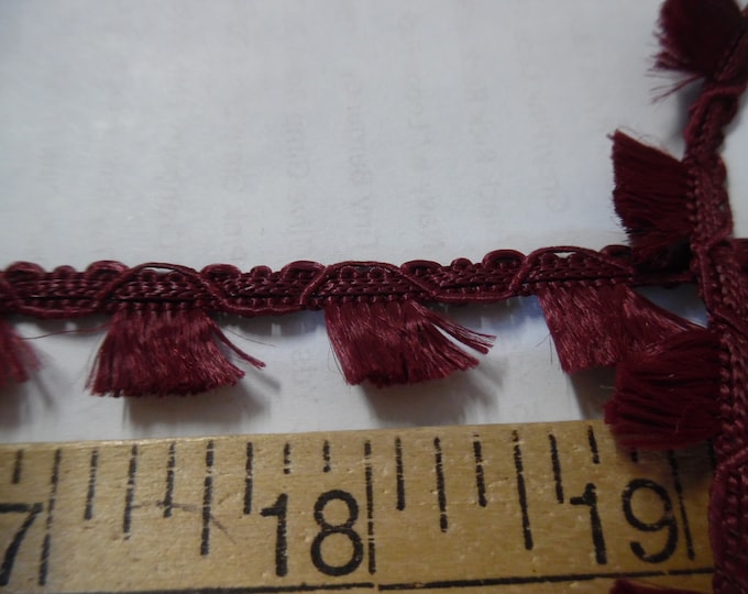 Silky 1/2" Wide Tassel Fringe~Soft Nylon~Wine Color~By The Yard~Modern, and Vintage Dolls~Flapper