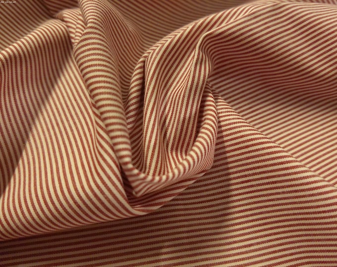 Cotton Voile~Mini Micro Stripes of White and Redwood~Soft Hand~13"x29"