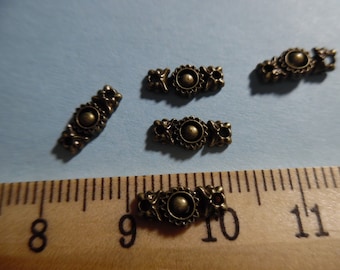 LAST! 10MM Two Piece Metal Toggle Buckles~Floral Design~Antique Bronze~Coats/Purses/Belts/Capes~Set of Eight~Doll Buttons~Miniatures