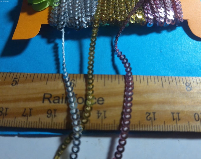 BASEMENT BARGAIN~Micro Sequined Braid in Three Colors~Gold/Silver/Pink~6 Yards Total