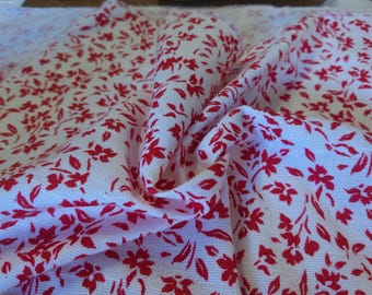 Vintage Cotton-Pique' Look Weave~Tiny Floral~Red/White~12"x42"~1950's Dolls