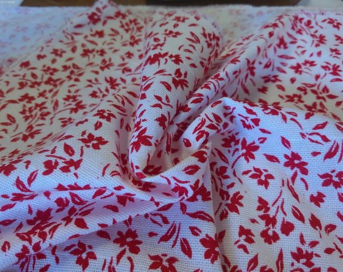 Vintage Cotton-Pique' Look Weave~Tiny Floral~Red/White~12"x42"~1950's Dolls