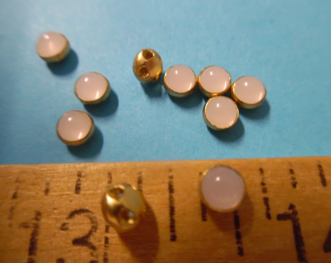 Doll Buttons~Smooth Dome~White Opal~ Gold Setting~Flat back~Sew On~Set 10~4MM