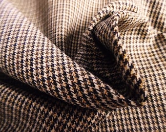 Micro Plaid Houndstooth Suiting~Cotton/Wool~Cream/Brown/Black~12"x31"~Light Weight~Doll Fabric